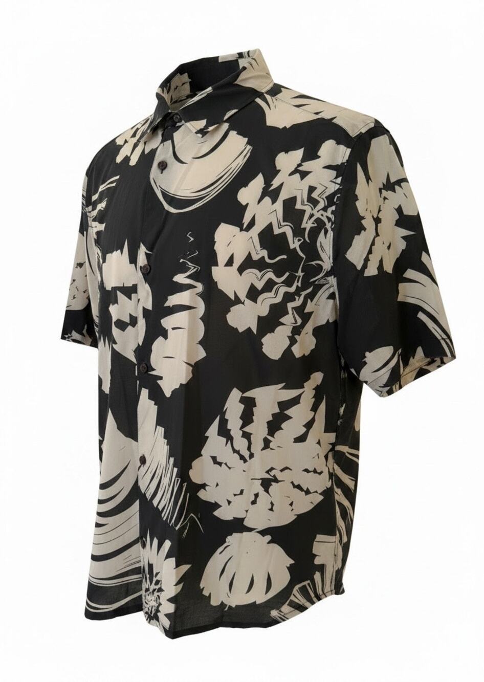Ted Baker London Men Cream & Black Floral Button Front Short Sleeve Shirt Size 7
